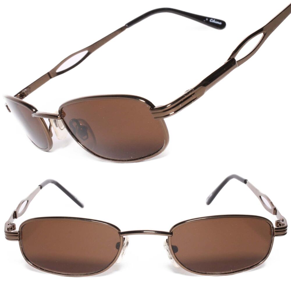 Vintage Retro 80s Urban Fashion Mens Small Metal Rectangle Brown Lens Sunglasses